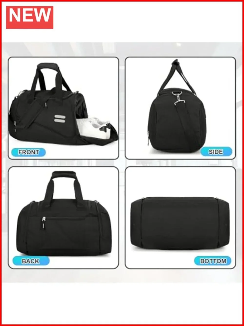 30L Duffel Bag with Shoe Compartment, Water Resistant Gym & Travel Duffle